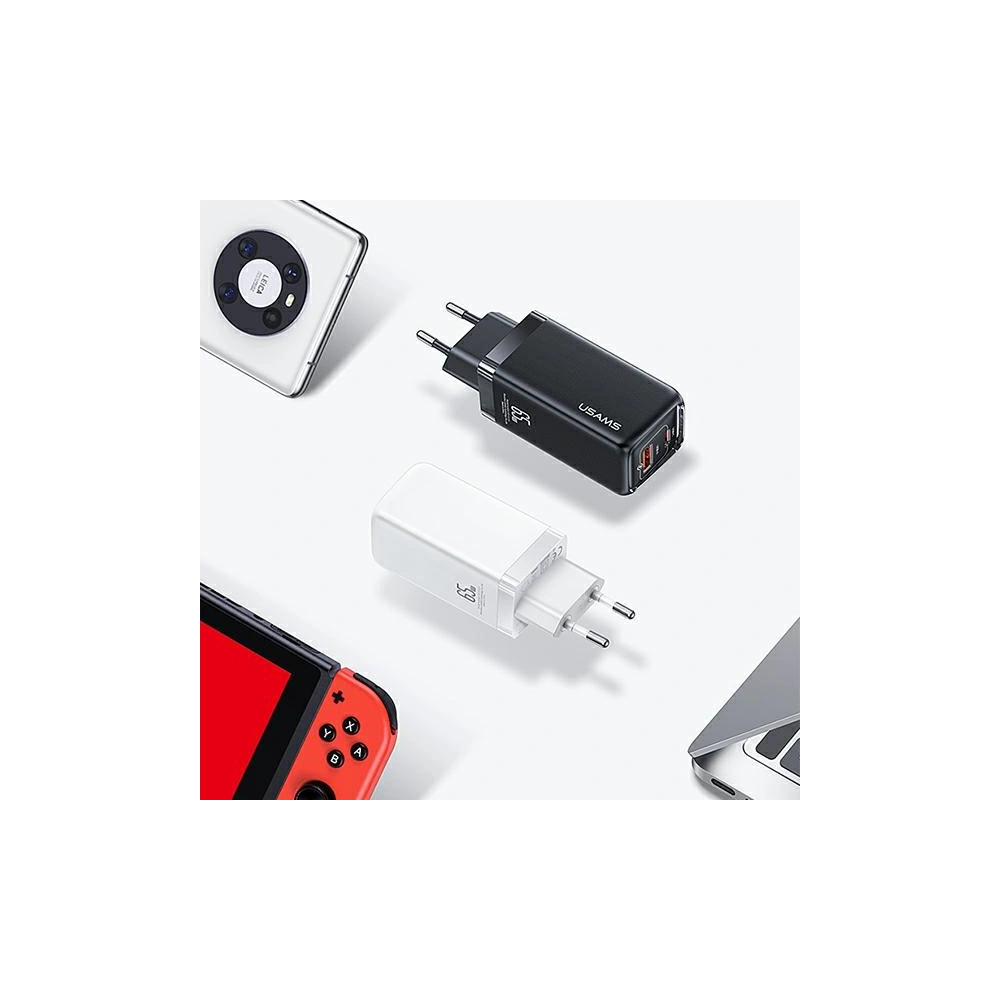 Hurtownia GSM - Síťová nabíječka USAMS T47 1xUSB-C+1xUSB 65W PD Rychlé nabíjení Super Si bílá/white CC153TC02 - USA550WHT - {ean13} - Hurt