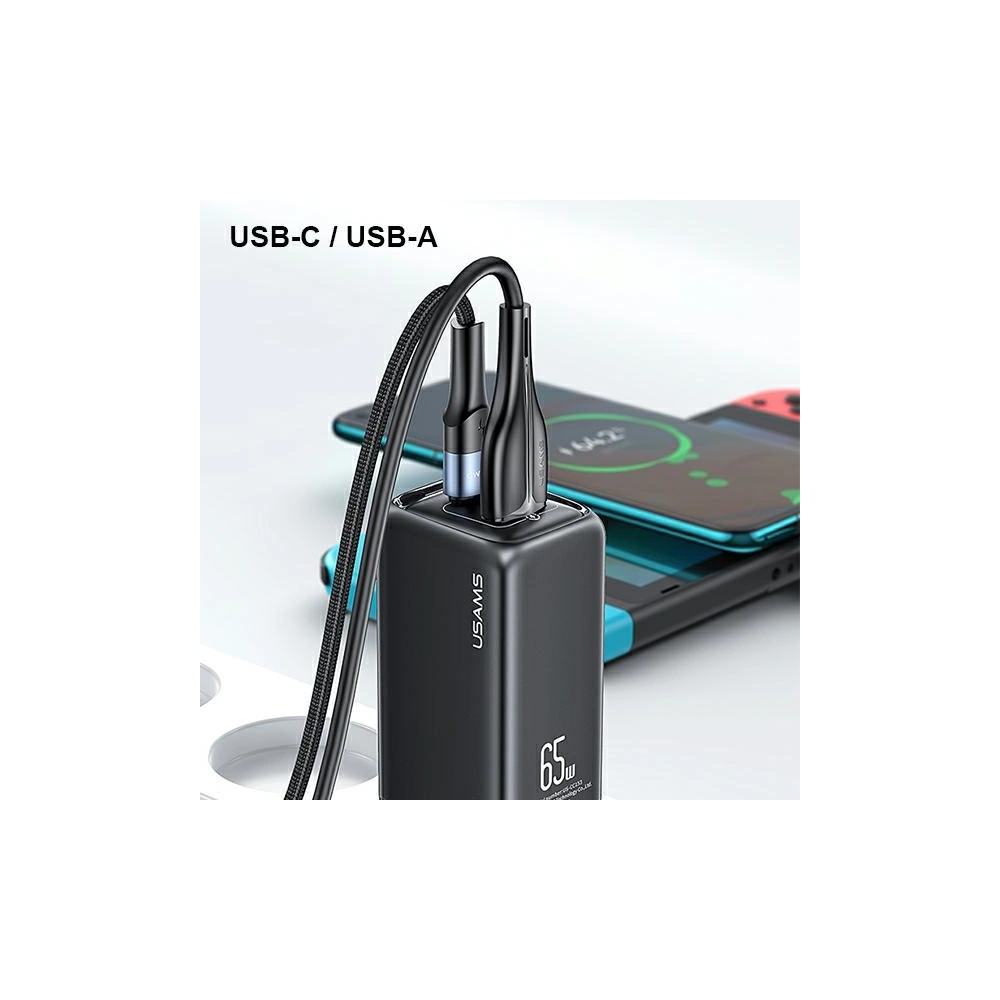 Hurtownia GSM - Síťová nabíječka USAMS T47 1xUSB-C+1xUSB 65W PD Rychlé nabíjení Super Si černá/black CC153TC01 - USA551BLK - {ean13} - Hurt