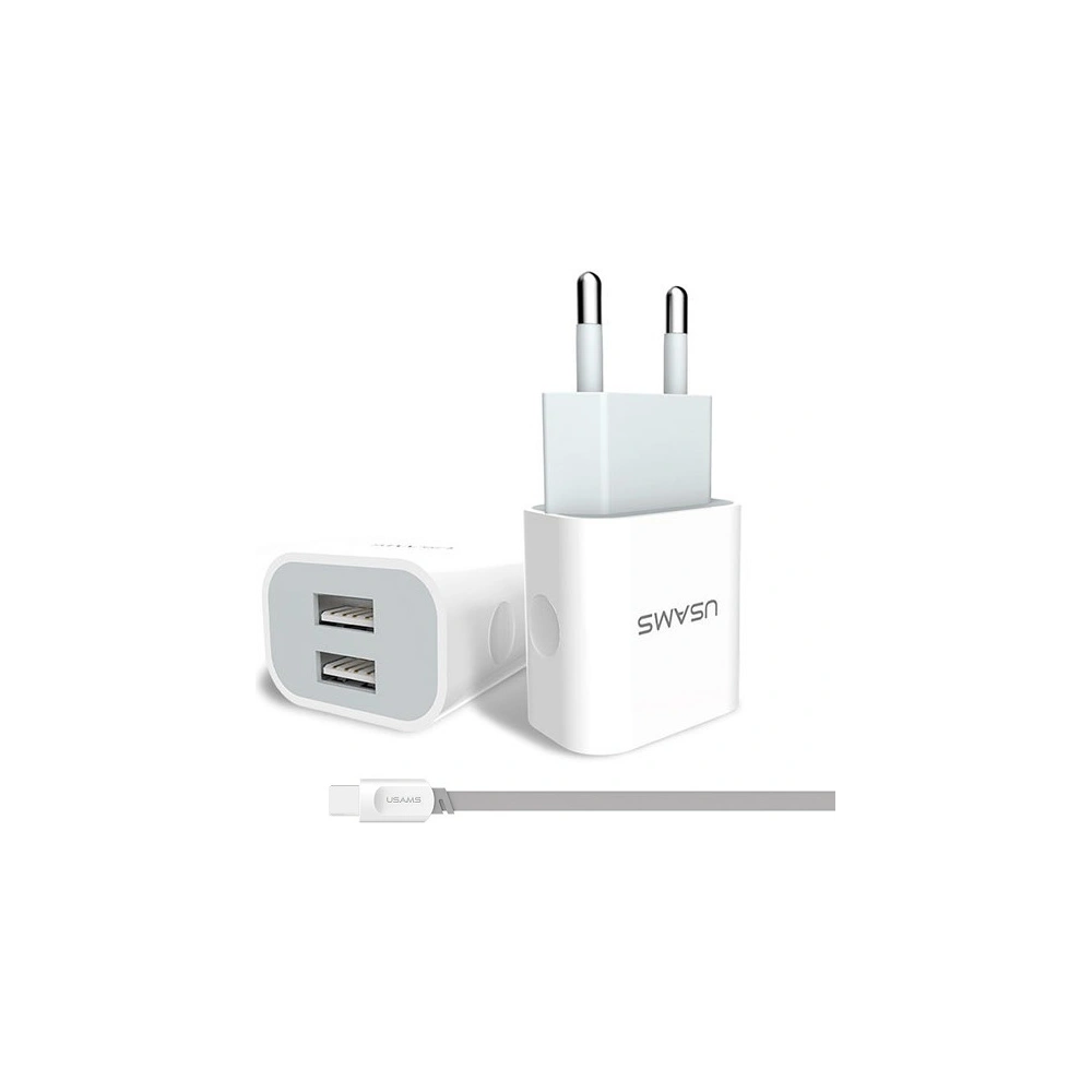 Hurtownia GSM - Ładowarka sieciowa USAMS J-TU Series 2xUSB 2,4A USB-C biały/white TCCUJT01 - USA553WHT - {ean13} - Hurt