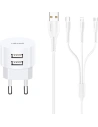 Ładowarka sieciowa USAMS T20 2xUSB 2,1A 3w1 (lightning+microUSB+USB-C) biały/white round Fast Charging XTXLOGT203101