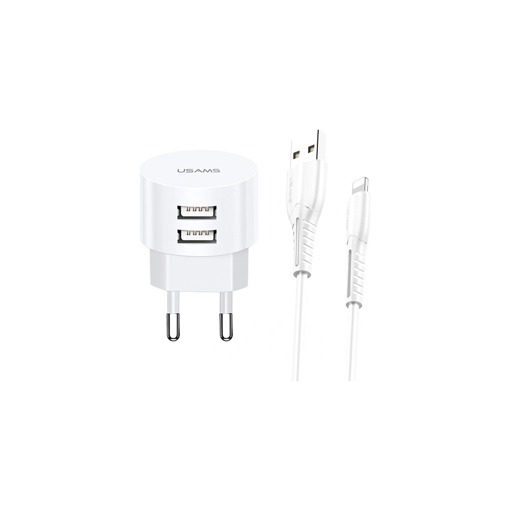 Hurtownia GSM - Ładowarka sieciowa USAMS T20 2xUSB 2,1A lightnin g biały/white round Fast Charging XTXLOGT1804 - USA556WHT - {ean13} - Hurt