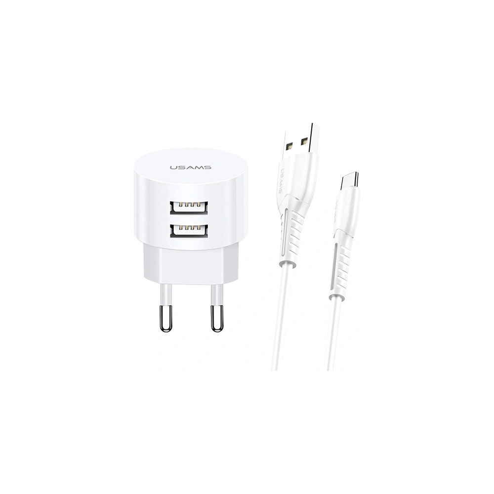 Hurtownia GSM - Ładowarka sieciowa USAMS T20 2xUSB 2,1A USB-C biały/white round Fast Charging XTXLOGT18TC05 - USA559WHT - {ean13} - Hurt