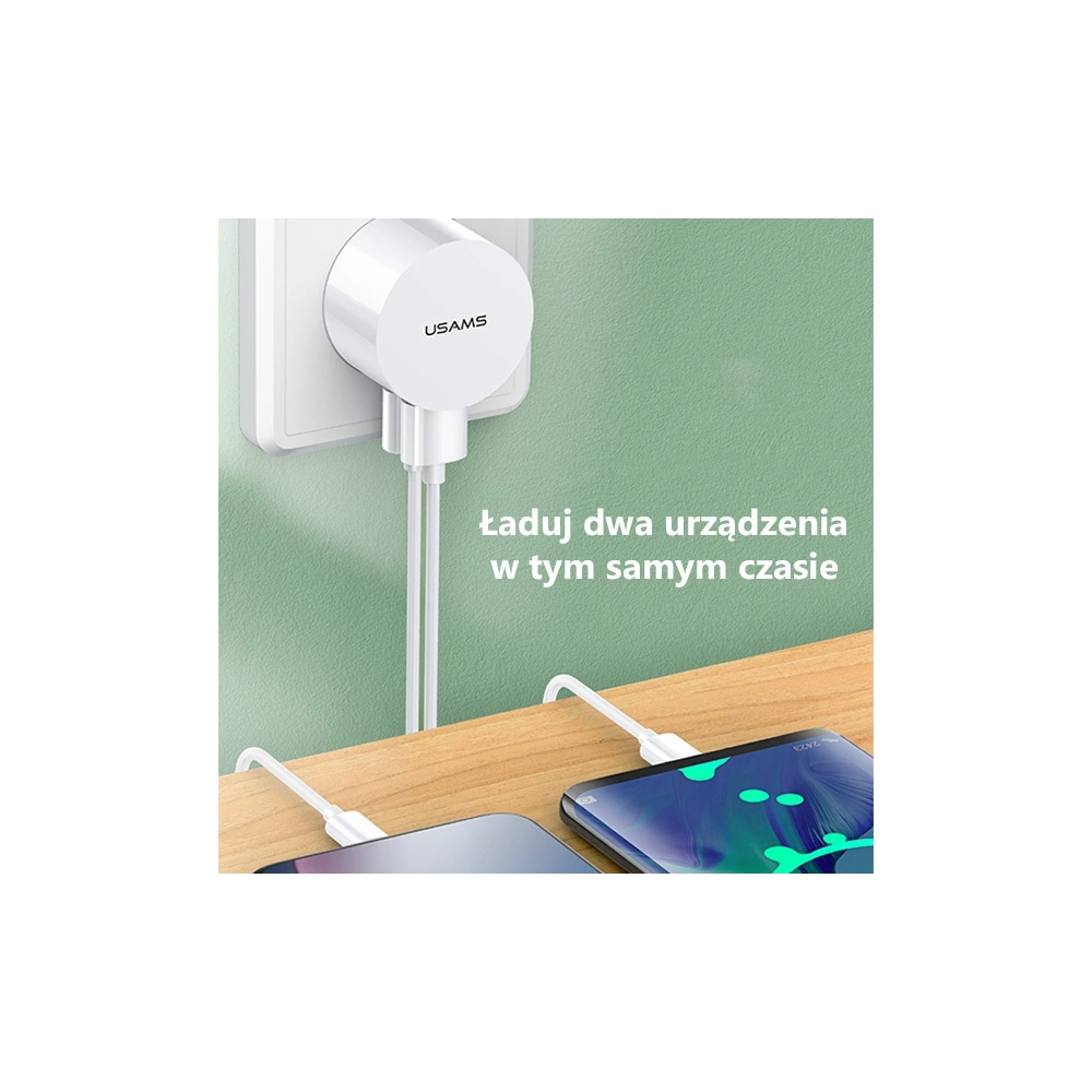 Hurtownia GSM - Ładowarka sieciowa USAMS T20 2xUSB 2,1A USB-C biały/white round Fast Charging XTXLOGT18TC05 - USA559WHT - {ean13} - Hurt
