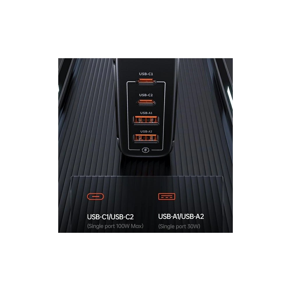 Hurtownia GSM - Ładowarka sieciowa USAMS T44 2xUSB-C+2xUSB 100W PD3.0 +QC3.0 Fast Charging czarny/black CC145TC01 - USA561BLK - {ean13} - Hurt