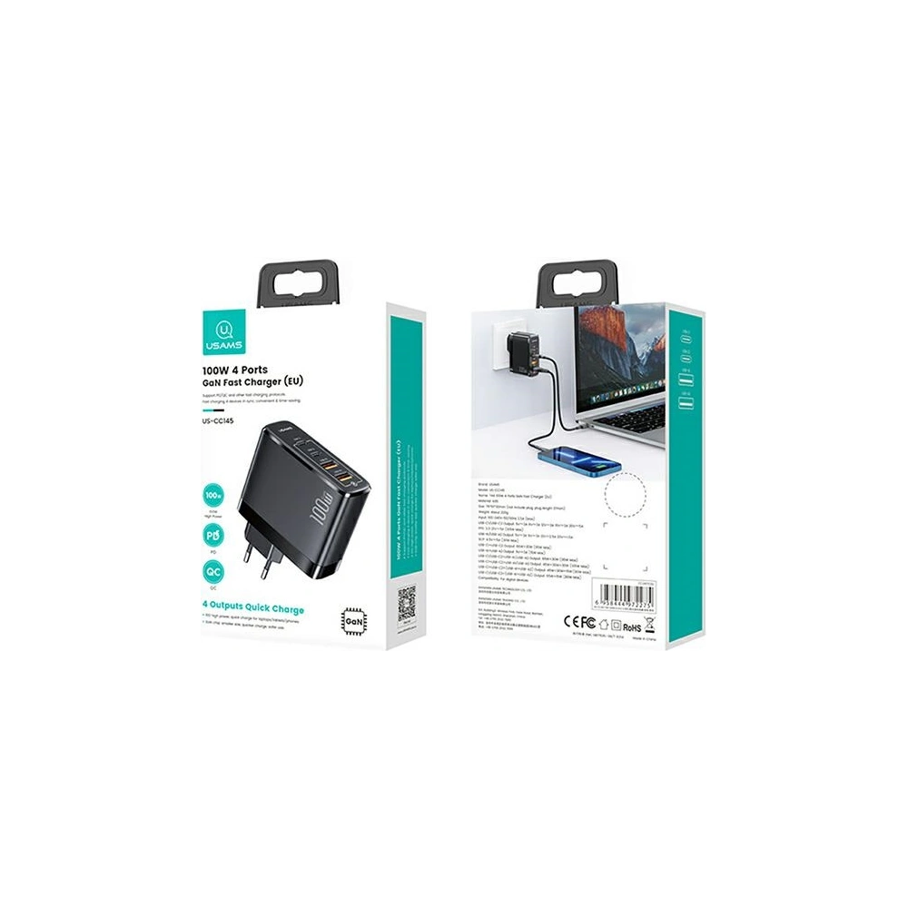 Wholesale USAMS Wall Charger 2xUSB-C+2xUSB T44 100W PD3.0 +QC3.0 Fast Charging black CC145TC01 (US-CC145) - USA561BLK - {ean13} - Hurt