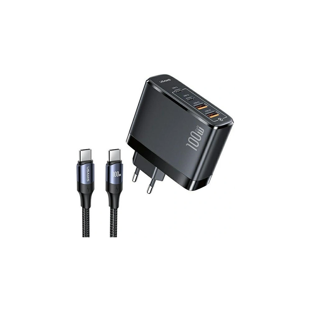 Hurtownia GSM - Ładowarka sieciowa USAMS T44 2xUSB-C+2xUSB 100W PD3.0 +QC3.0 Fast Charging + kabel U71 USB-C na USB-C czarny/black UCTZ01 - USA562BLK - {ean13} - Hurt