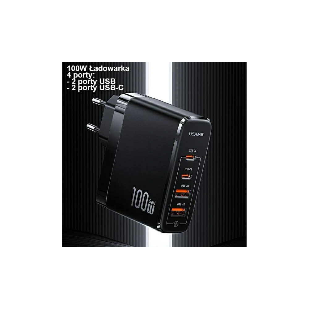 Wholesale USAMS Wall Charger 2xUSB-C+2xUSB T44 100W PD3.0 +QC3.0 Fast Charging + cable U71 USB-C - USB-C black UCTZ01 - USA562BLK - {ean13} - Hurt