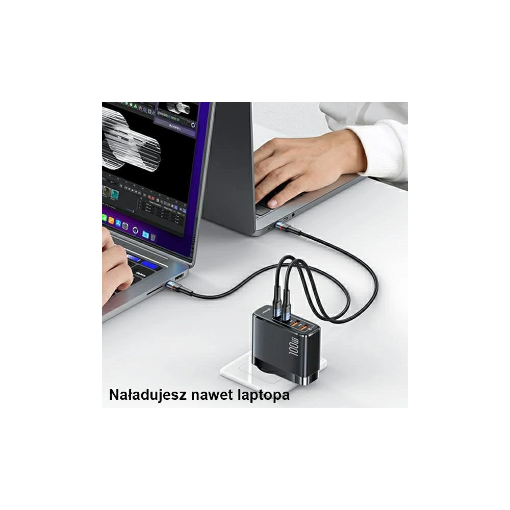 Hurtownia GSM - Ładowarka sieciowa USAMS T44 2xUSB-C+2xUSB 100W PD3.0 +QC3.0 Fast Charging + kabel U71 USB-C na USB-C czarny/black UCTZ01 - USA562BLK - {ean13} - Hurt