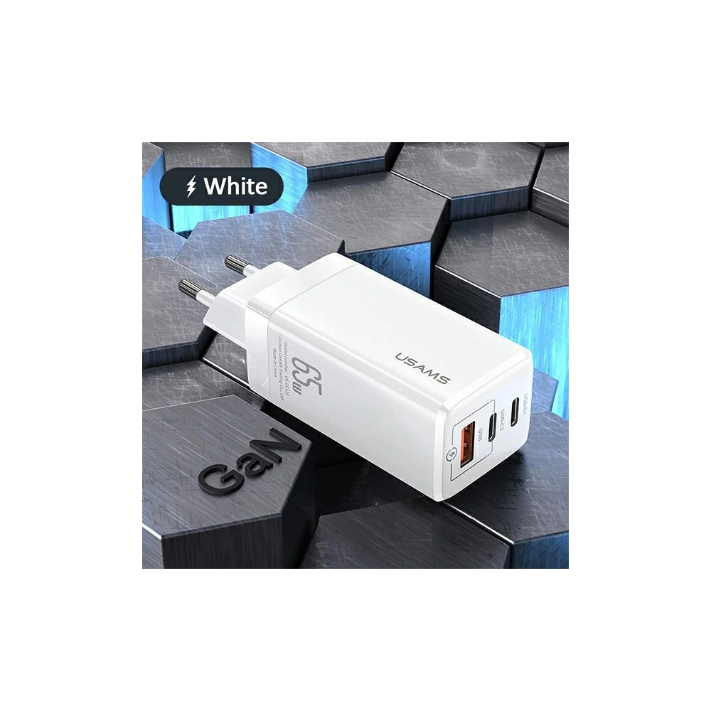 Hurtownia GSM - Ładowarka sieciowa USAMS MT T33 2xUSB-C+USB GaN 65W PD Fast Charging biały/white CC110TC02 - USA563WHT - {ean13} - Hurt