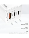 Hurtownia GSM - Ładowarka sieciowa USAMS MT T33 2xUSB-C+USB GaN 65W PD Fast Charging biały/white CC110TC02 - USA563WHT - {ean13} - Hurt