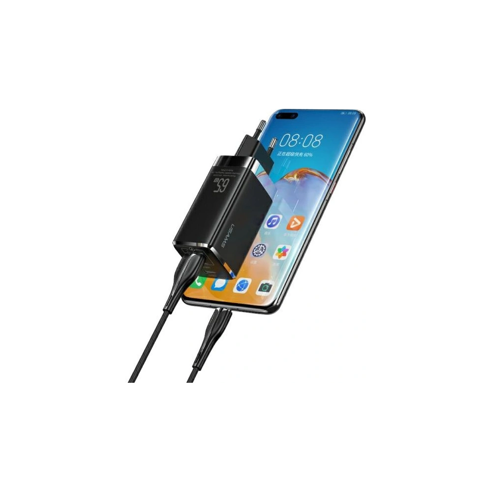 Hurtownia GSM - Síťová nabíječka USAMS MT T33 2xUSB-C+USB GaN 65W PD Rychlé nabíjení černá/black CC110TC01 - USA564BLK - {ean13} - Hurt