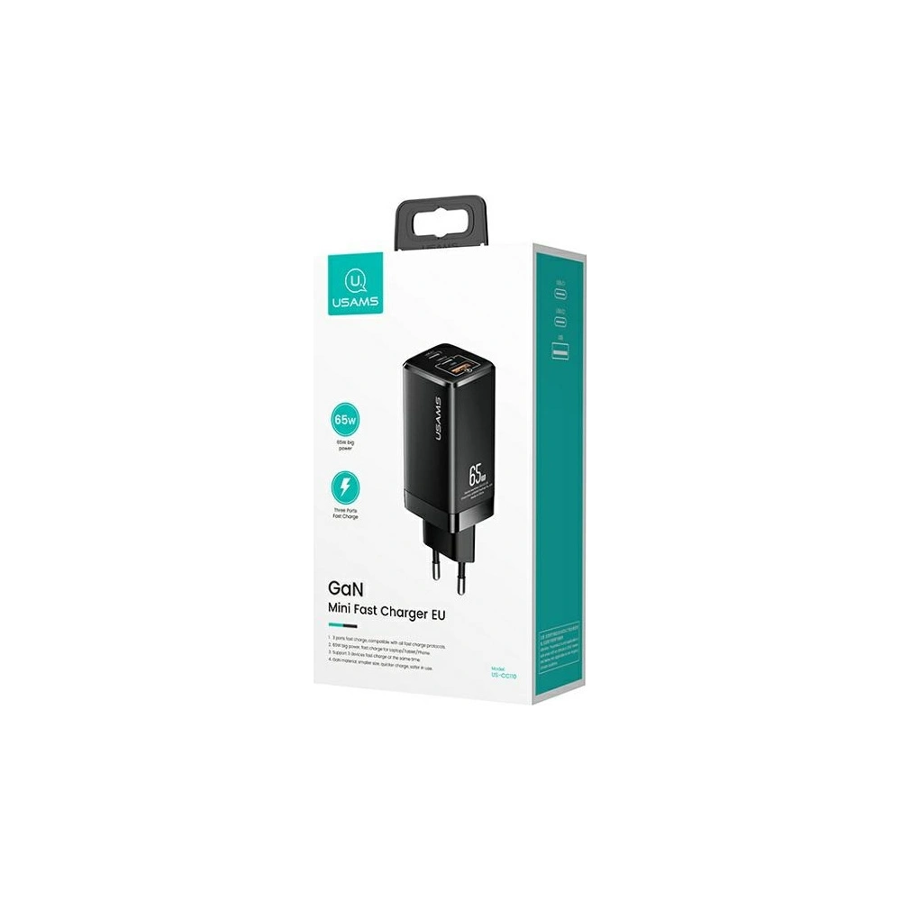 Hurtownia GSM - Síťová nabíječka USAMS MT T33 2xUSB-C+USB GaN 65W PD Rychlé nabíjení černá/black CC110TC01 - USA564BLK - {ean13} - Hurt