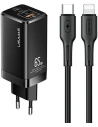 Ładowarka sieciowa USAMS MT T33 2xUSB-C+USB GaN 65W PD + kabel USB-C-Lightning 30W Fast Charging czarny/black MTXLOGTL01