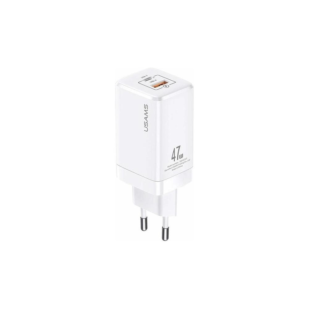 Hurtownia GSM - Ładowarka sieciowa USAMS T41 USB-C+USB GaN 47W PD+QC Fast Charging biały/white CC137TC02 - USA569WHT - {ean13} - Hurt