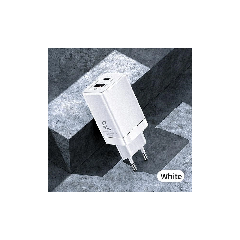 Hurtownia GSM - Ładowarka sieciowa USAMS T41 USB-C+USB GaN 47W PD+QC Fast Charging biały/white CC137TC02 - USA569WHT - {ean13} - Hurt