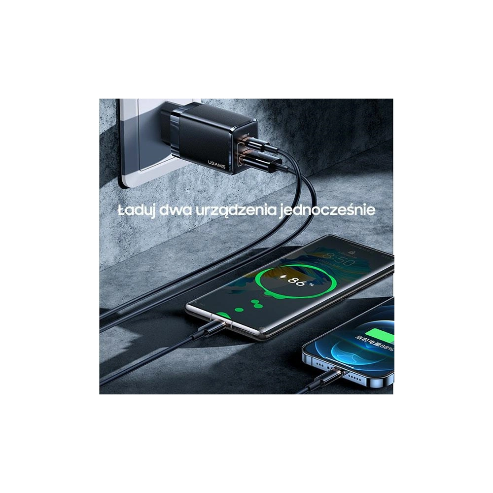 Hurtownia GSM - Ładowarka sieciowa USAMS T41 USB-C+USB GaN 47W PD+QC Fast Charging biały/white CC137TC02 - USA569WHT - {ean13} - Hurt
