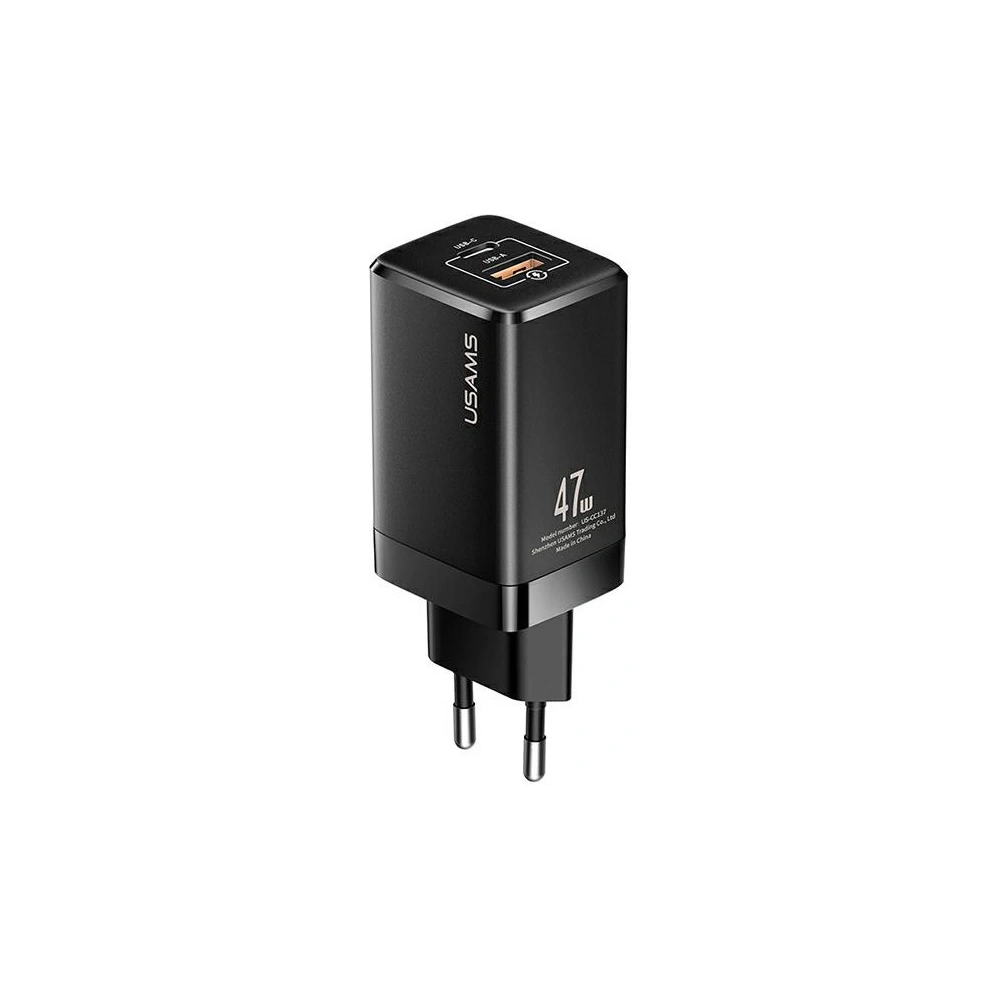 Hurtownia GSM - Síťová nabíječka USAMS T41 USB-C+USB GaN 47W PD+QC Rychlé nabíjení černá/black CC137TC01 - USA570BLK - {ean13} - Hurt