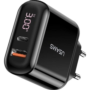 Ładowarka sieciowa USAMS T23 USB+USB-C 18W 3,2A QC3.0+PD3.0 Fast Charging czarny/black CC85TC01