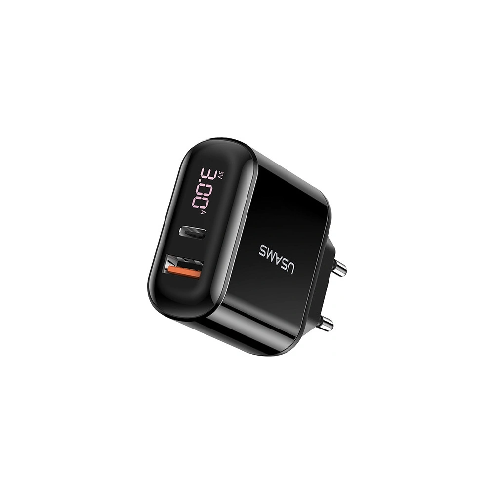 Hurtownia GSM - Ładowarka sieciowa USAMS T23 USB+USB-C 18W 3,2A QC3.0+PD3.0 Fast Charging czarny/black CC85TC01 - USA571BLK - {ean13} - Hurt