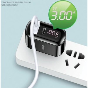 Ładowarka sieciowa USAMS T23 USB+USB-C 18W 3,2A QC3.0+PD3.0 Fast Charging czarny/black CC85TC01