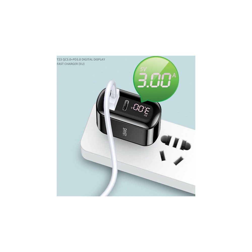 Hurtownia GSM - Ładowarka sieciowa USAMS T23 USB+USB-C 18W 3,2A QC3.0+PD3.0 Fast Charging czarny/black CC85TC01 - USA571BLK - {ean13} - Hurt