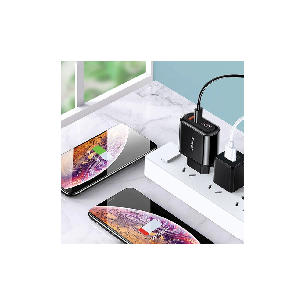 Hurtownia GSM - Ładowarka sieciowa USAMS T23 USB+USB-C 18W 3,2A QC3.0+PD3.0 Fast Charging czarny/black CC85TC01 - USA571BLK - {ean13} - Hurt