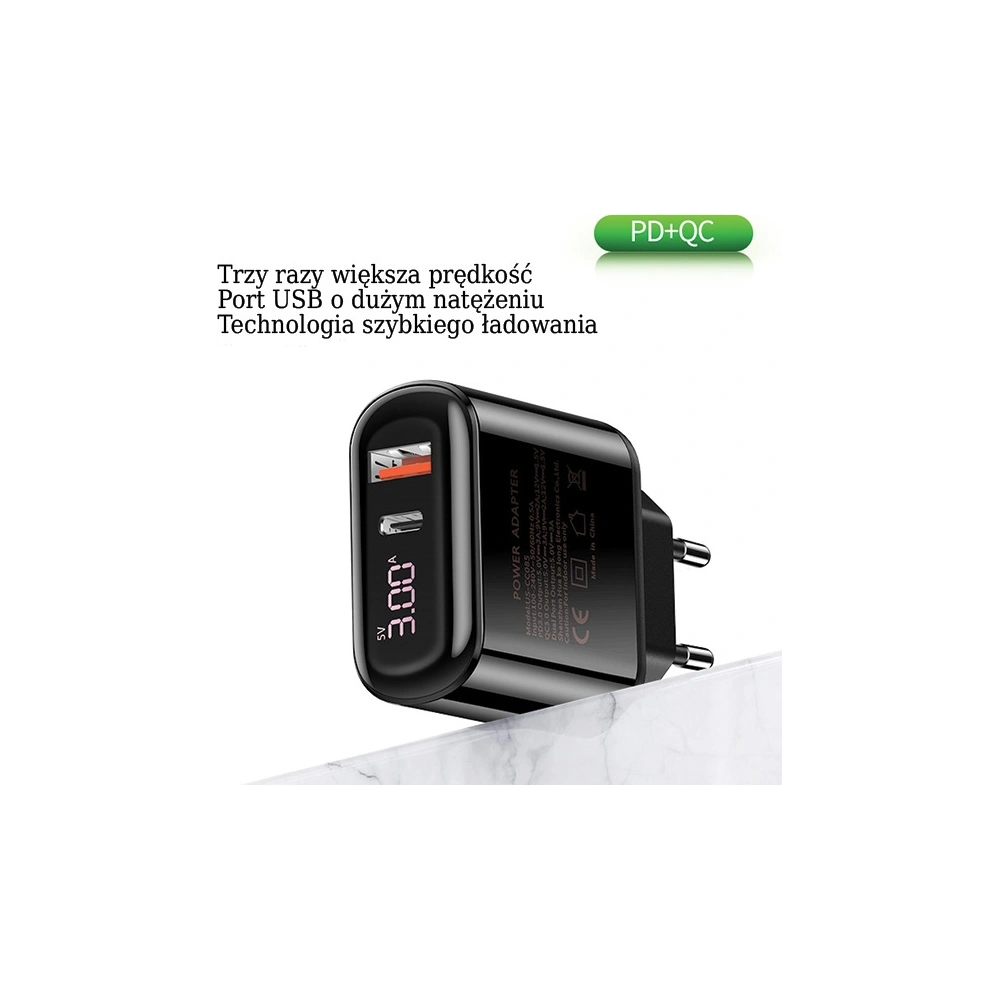 Hurtownia GSM - Ładowarka sieciowa USAMS T23 USB+USB-C 18W 3,2A QC3.0+PD3.0 Fast Charging czarny/black CC85TC01 - USA571BLK - {ean13} - Hurt