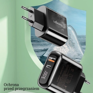 Ładowarka sieciowa USAMS T23 USB+USB-C 18W 3,2A QC3.0+PD3.0 Fast Charging czarny/black CC85TC01