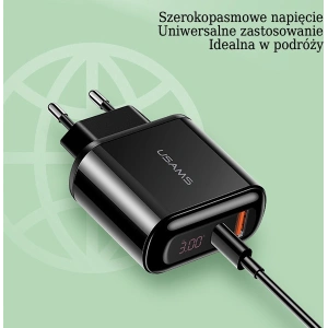 Ładowarka sieciowa USAMS T23 USB+USB-C 18W 3,2A QC3.0+PD3.0 Fast Charging czarny/black CC85TC01