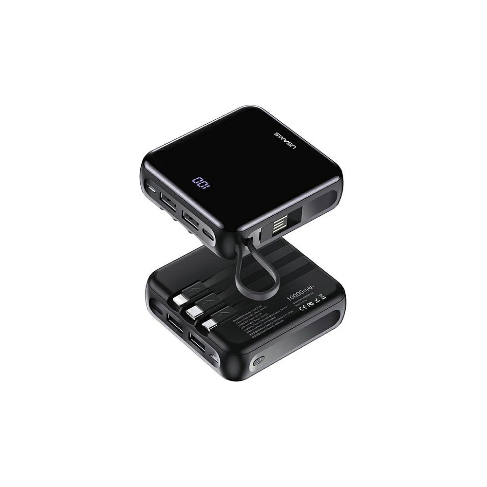 Hurtownia GSM - Powerbanka USAMS PB61 10000mAh LED + kabel USB-C/Lightning/MicroUSB černý/black 10KCD16901 - USA573BLK - {ean13} - Hurt