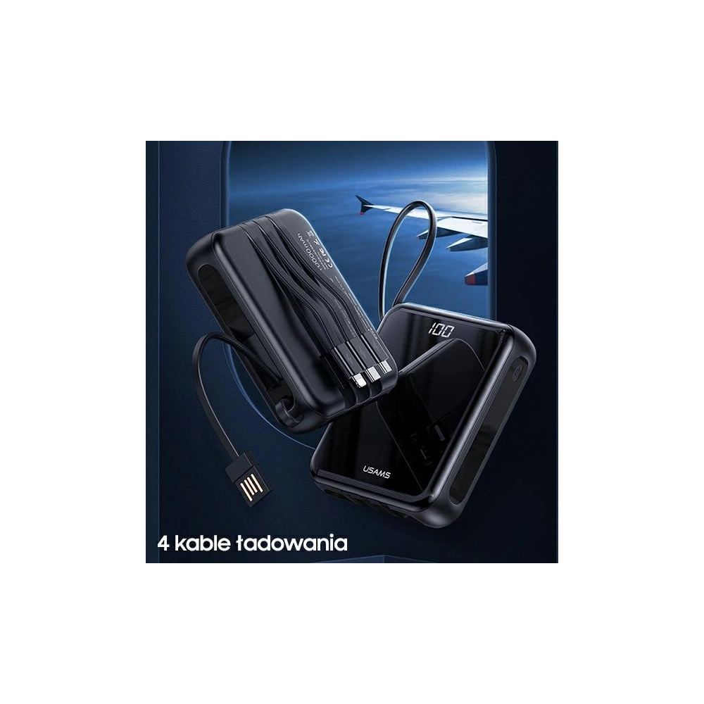 Hurtownia GSM - Powerbanka USAMS PB61 10000mAh LED + kabel USB-C/Lightning/MicroUSB černý/black 10KCD16901 - USA573BLK - {ean13} - Hurt