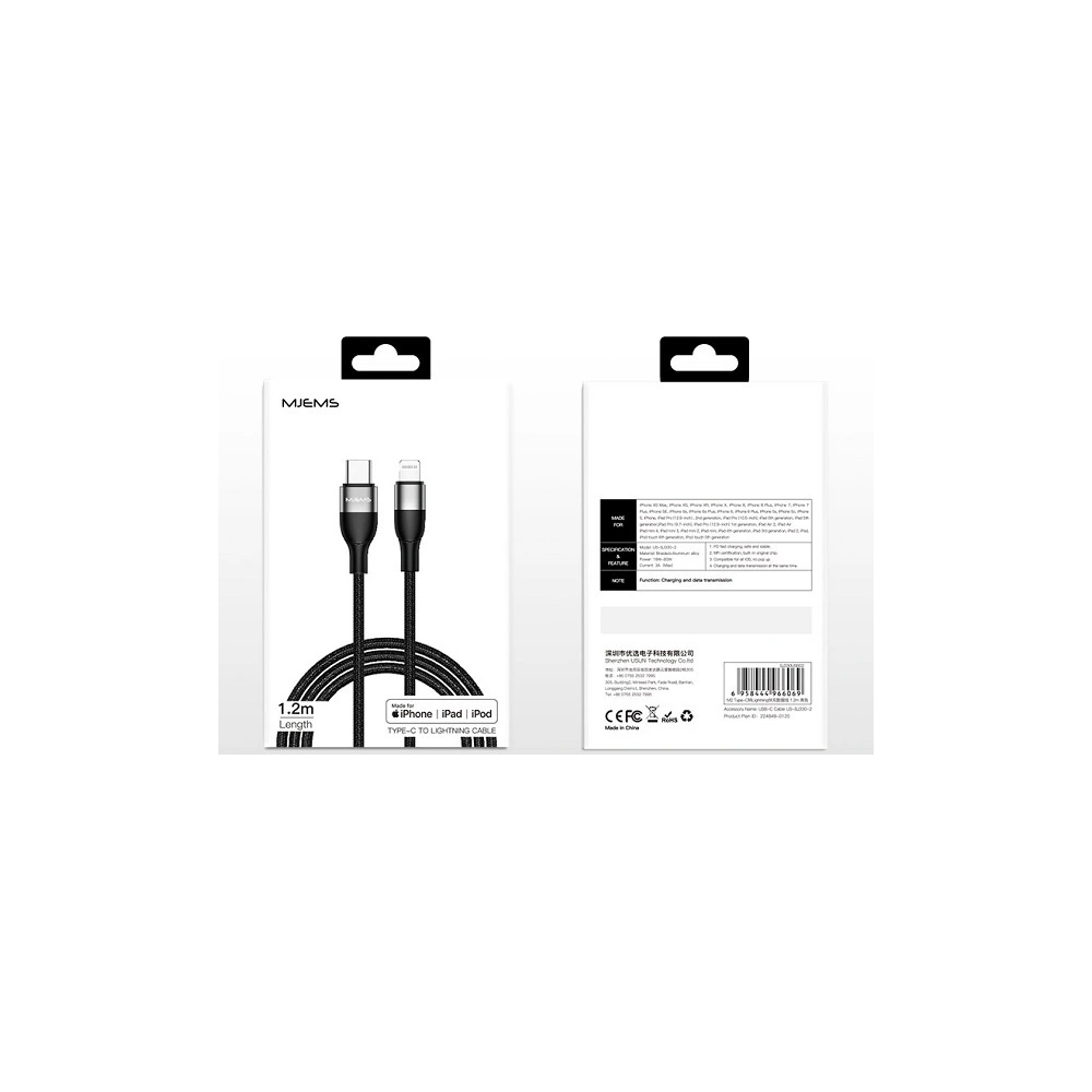 Hurtownia GSM - Kabel pleciony USAMS MJEMS M2 MFI USB-C -Lightning PD 60W Fast Charging 1.2 m czarny/black SJ330USB02 - USA575BLK - {ean13} - Hurt