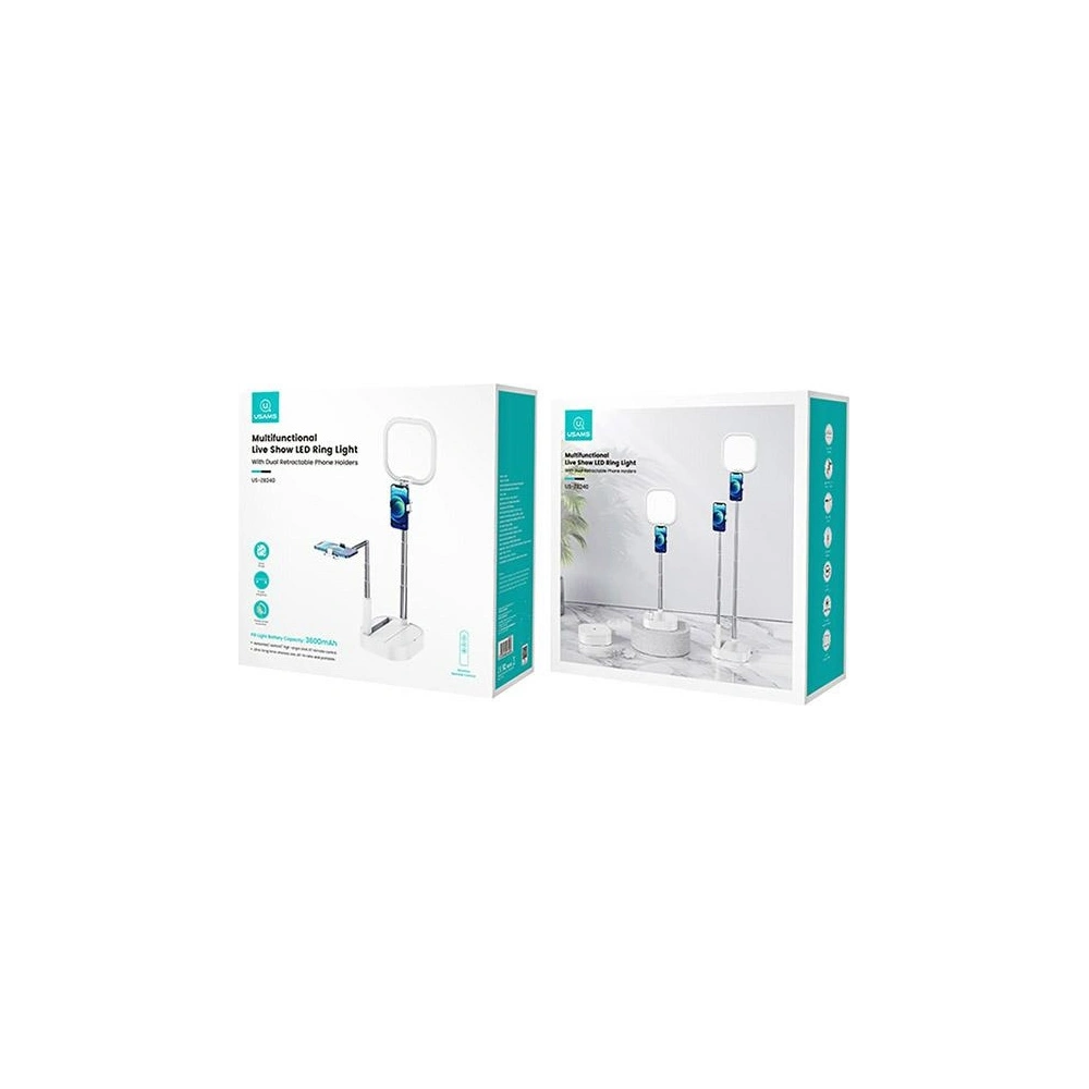Hurtownia GSM - Dvojitý držák na telefon s LED lampou USAMS bílý/white ZB24001 - USA606WHT - {ean13} - Hurt