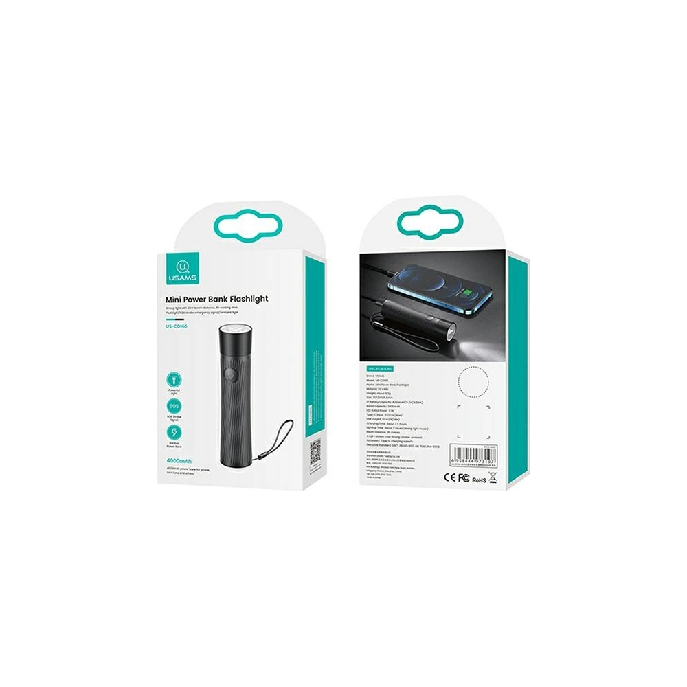 Hurtownia GSM - Powerbanka USAMS + LED svítilna 4000mAh černá/black 4KCD16601 - USA613BLK - {ean13} - Hurt