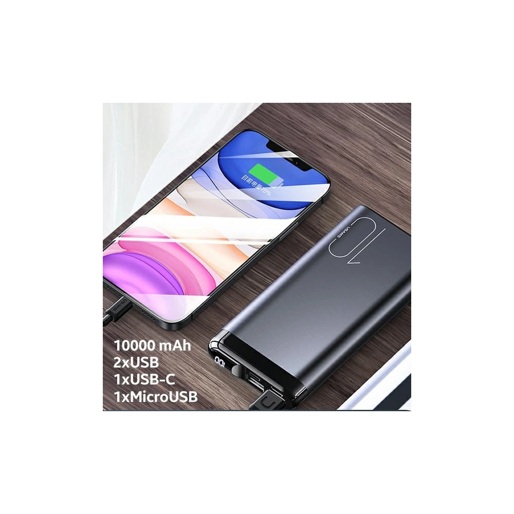 Hurtownia GSM - Powerbank USAMS PB55 10000mAh 2xUSB wyświetlacz LED szary/grey 10KCD14801 aluminium - USA616GRY - {ean13} - Hurt