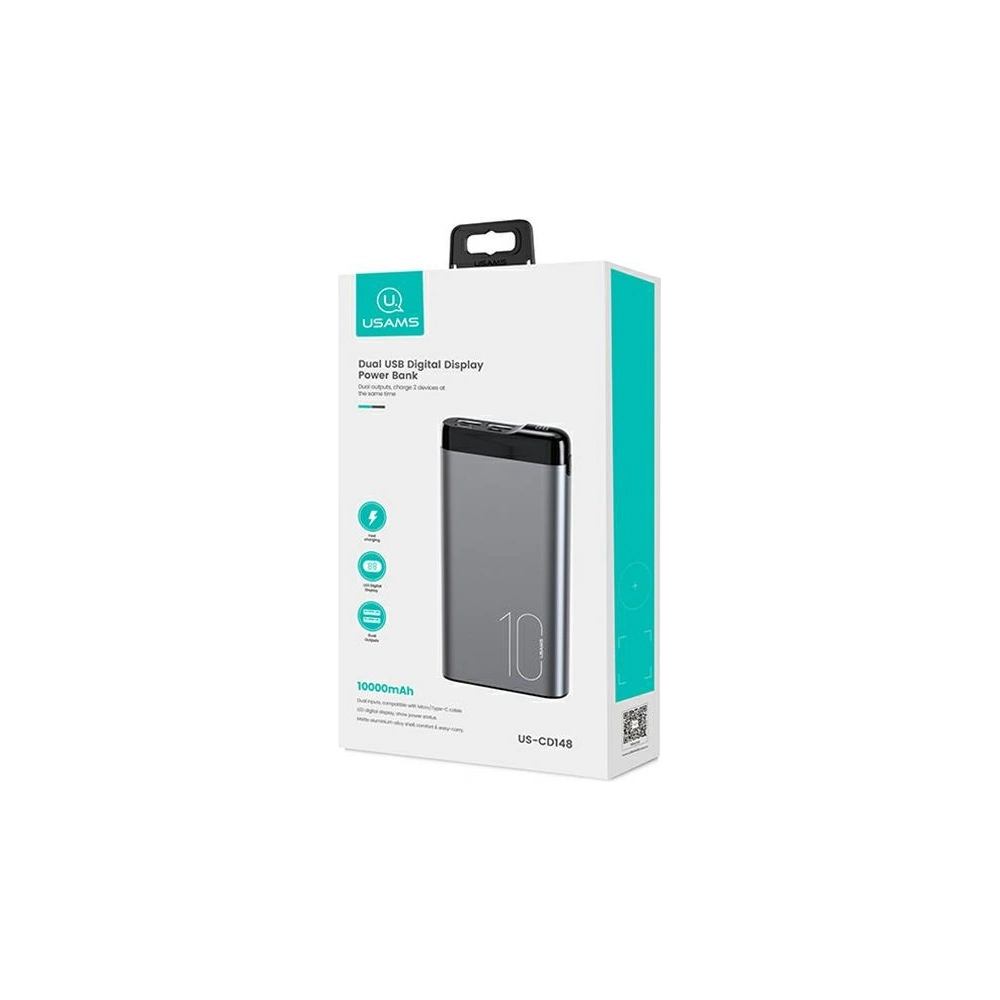 Hurtownia GSM - Powerbank USAMS PB55 10000mAh 2xUSB wyświetlacz LED szary/grey 10KCD14801 aluminium - USA616GRY - {ean13} - Hurt