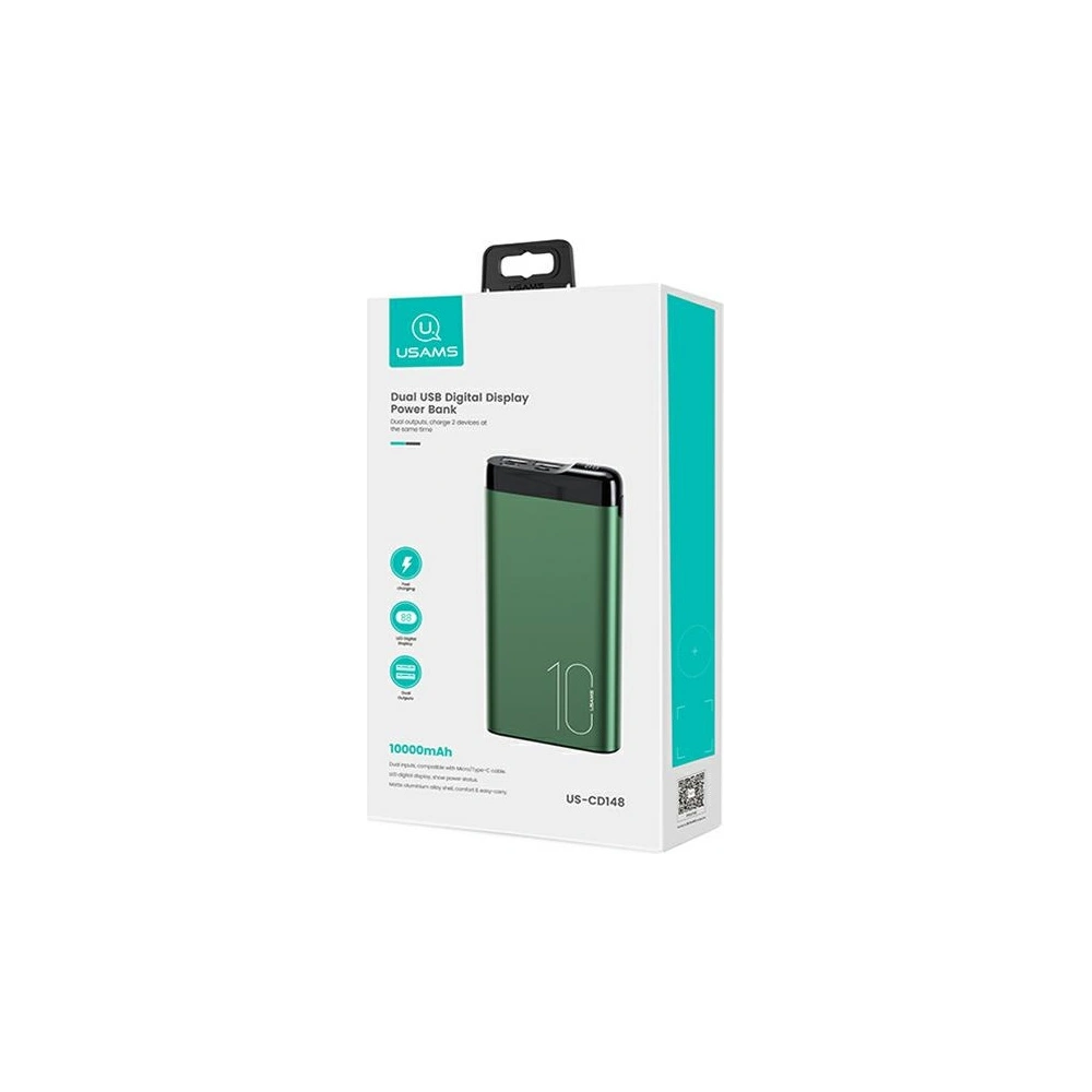 Hurtownia GSM - Powerbank USAMS PB55 10000mAh 2xUSB wyświetlacz LED zielony/green 10KCD14802 aluminium - USA617GRN - {ean13} - Hurt