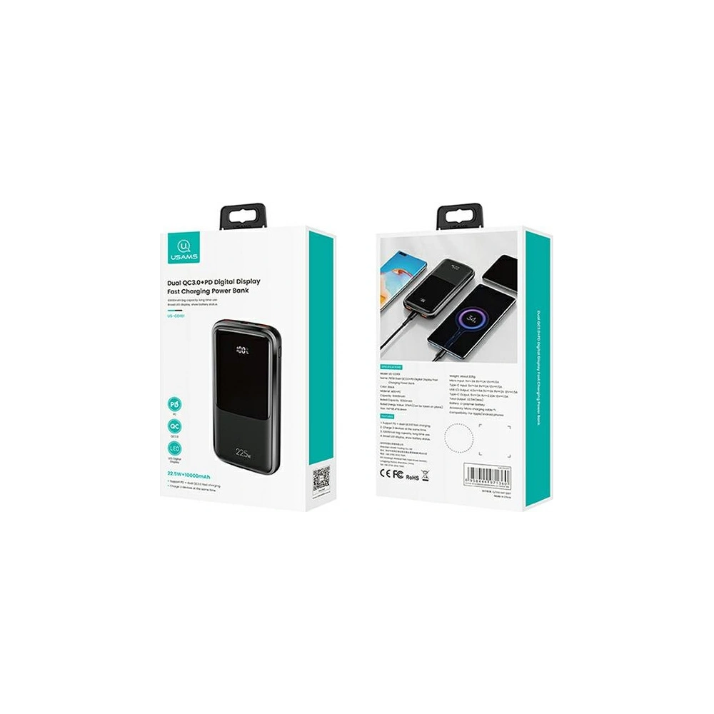 Hurtownia GSM - Powerbank USAMS PB58 10000mAh 22.5W QC3.0+PD Fast Charge czarny/black 10KCD16101 - USA620BLK - {ean13} - Hurt