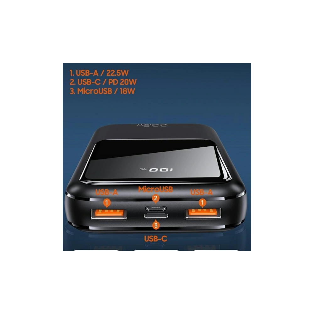 Wholesale USAMS Powerbank PB58 20000mAh 22.5W Dual QC+PD Fast Charge black 20KCD17701 (US-CD177) - USA621BLK - {ean13} - Hurt