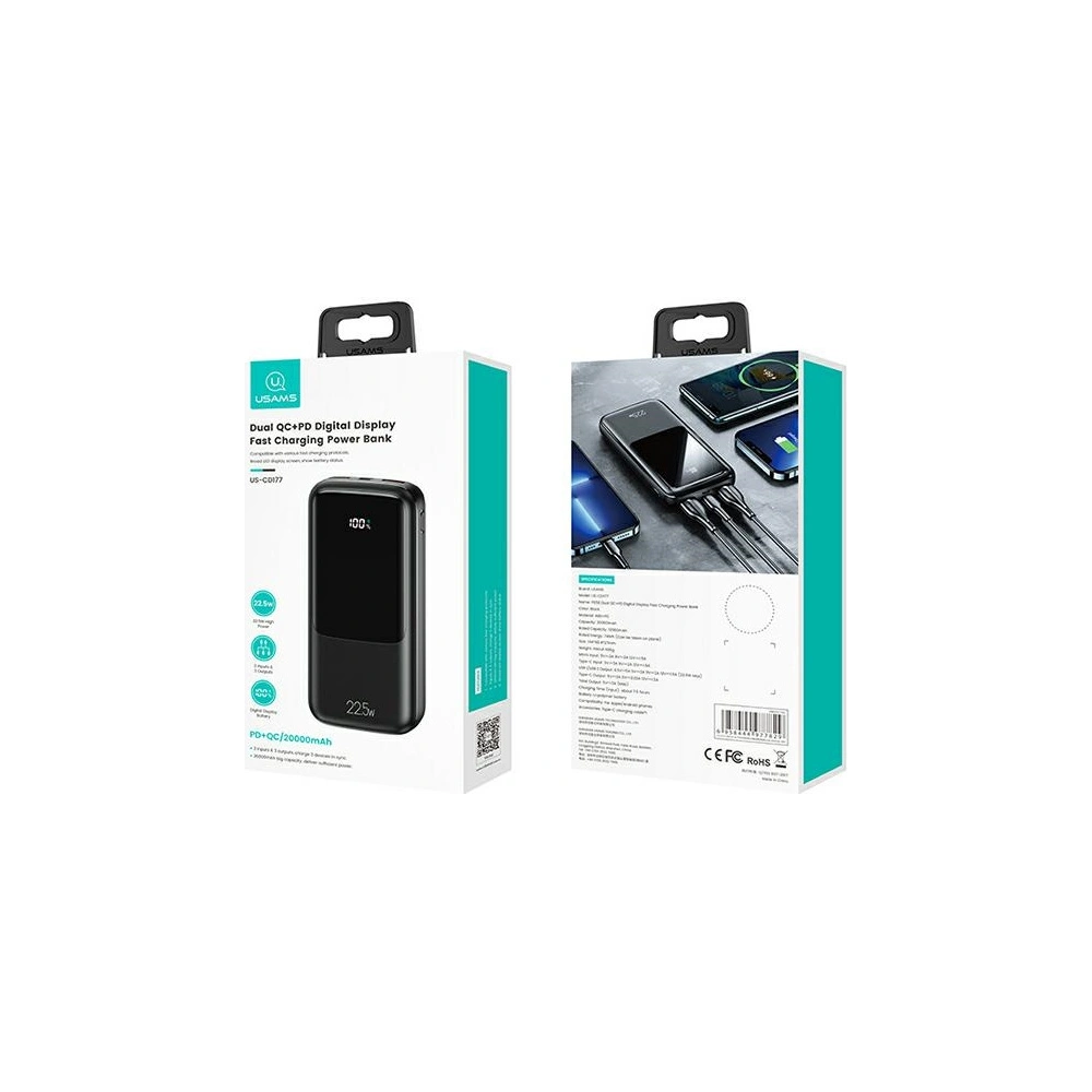 Wholesale USAMS Powerbank PB58 20000mAh 22.5W Dual QC+PD Fast Charge black 20KCD17701 (US-CD177) - USA621BLK - {ean13} - Hurt