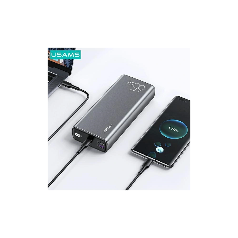 Wholesale USAMS Powerbank PB59 30000mAh 65W 2xQC3.0+PD Fast Charge black CMXLOGTC01 (US-CD165) + cable USB-C-USB-C - USA622BLK - {ean13} - Hurt