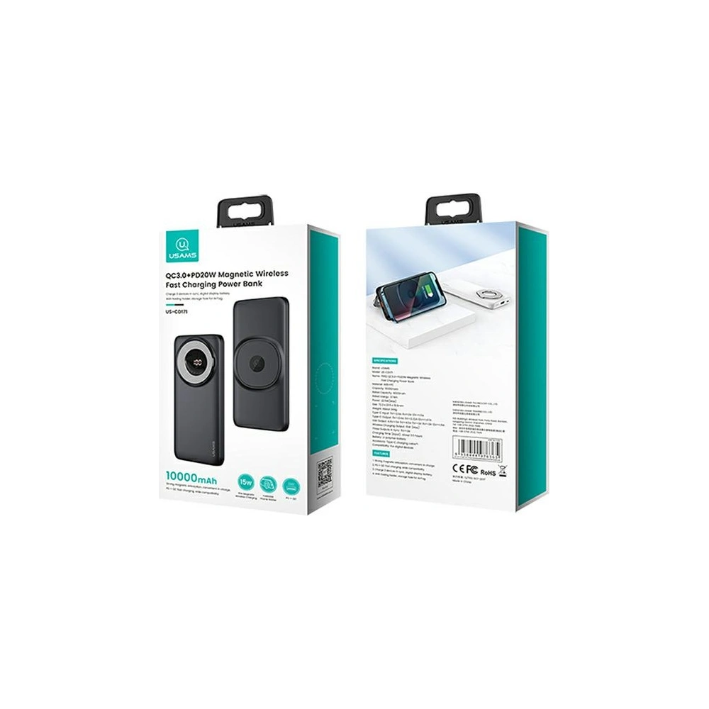 Wholesale USAMS Powerbank PB62 10000mAh 20W QC3.0+PD Magnetic Wireless Fast Charge black 10KCD17101 (US-CD171) - USA625BLK - {ean13} - Hurt