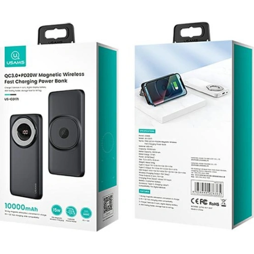 Powerbank USAMS PB62 10000mAh 20W QC3.0+PD Magnetic Wireless Fast Charge nebieski/blue 10KCD17104