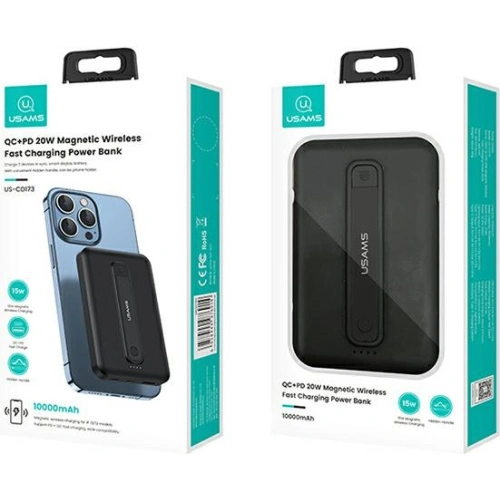 Powerbank USAMS PB64 10000mAh 20W QC3.0+PD Magnetic Wireless Fast Charge czarny/black 10KCD17301