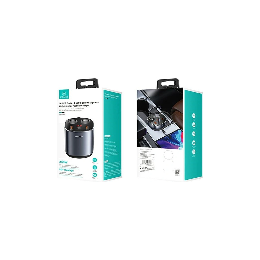 Hurtownia GSM - Automobilový rozbočovač USAMS 2xUSB-A/ 1xUSB-C C28 245W šedý/grey CC151TC01 - USA633GRY - {ean13} - Hurt