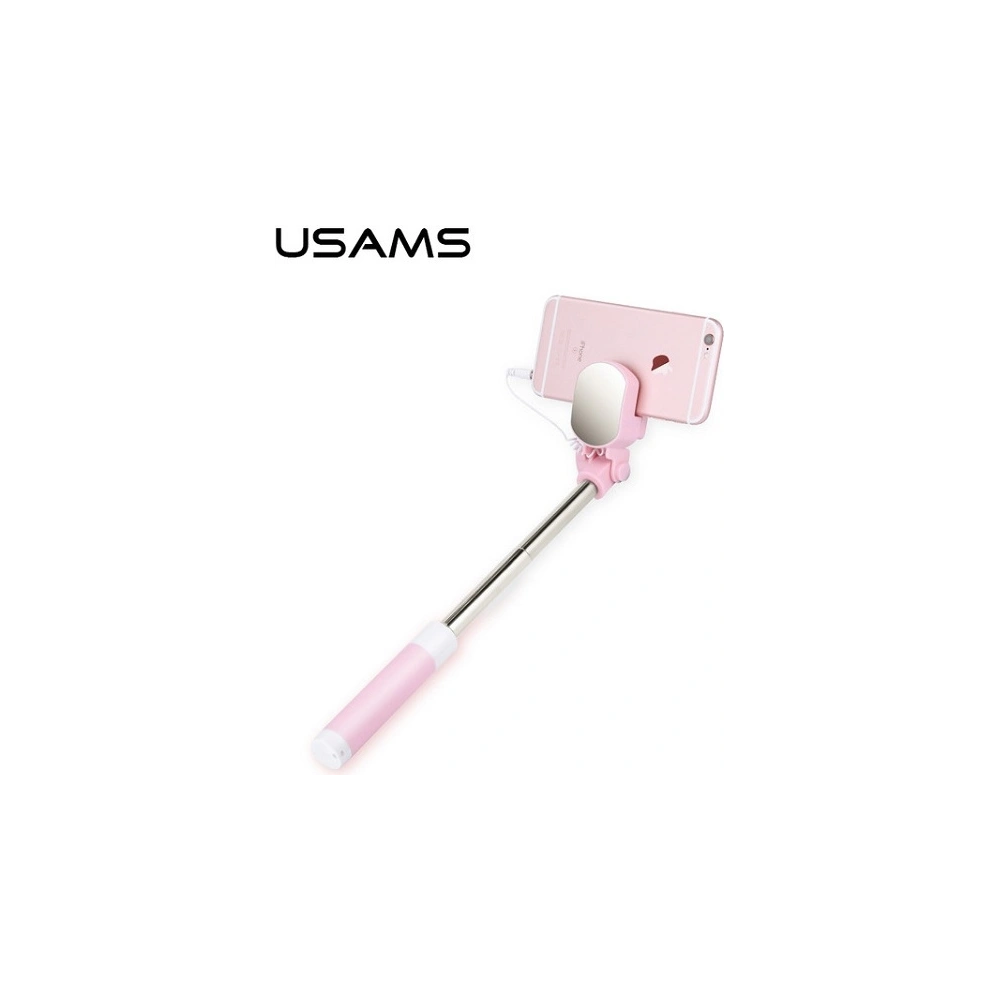 Hurtownia GSM - Selfie tyč USAMS Selfie Stick Mini Mirror 3,5mm růžová/pink ZB3002 - USA647PNK - {ean13} - Hurt