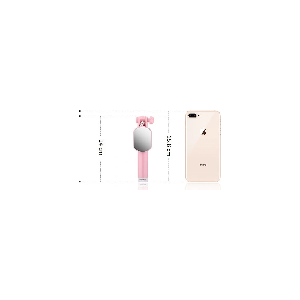 Hurtownia GSM - Selfie tyč USAMS Selfie Stick Mini Mirror 3,5mm růžová/pink ZB3002 - USA647PNK - {ean13} - Hurt