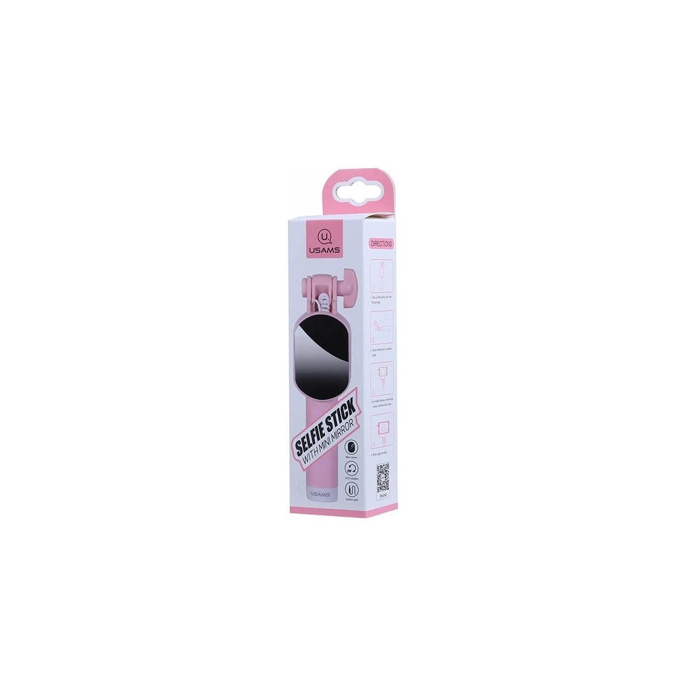 Hurtownia GSM - Selfie tyč USAMS Selfie Stick Mini Mirror 3,5mm růžová/pink ZB3002 - USA647PNK - {ean13} - Hurt