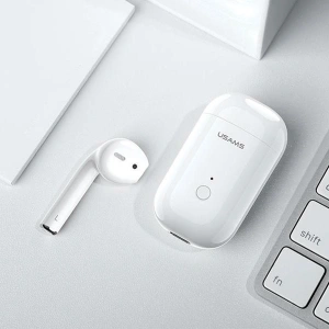 Hurtownia GSM - Słuchawka USAMS Bluetooth 5.0 LB Series + stacja dokująca biały/white BHULB01 - USA655WHT - {ean13} - Hurt