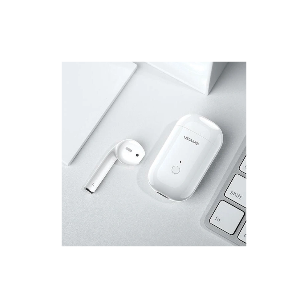 Hurtownia GSM - Sluchátko USAMS Bluetooth 5.0 LB Series + dokovací stanice bílá/white BHULB01 - USA655WHT - {ean13} - Hurt